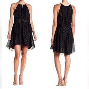 JOIE Althea Silk Chiffon Halter Sleeveless Metallic Dress in Black Size XS